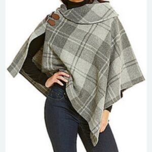 Lauren Ralph Lauren Plaid Wool Poncho with Buckle Accents